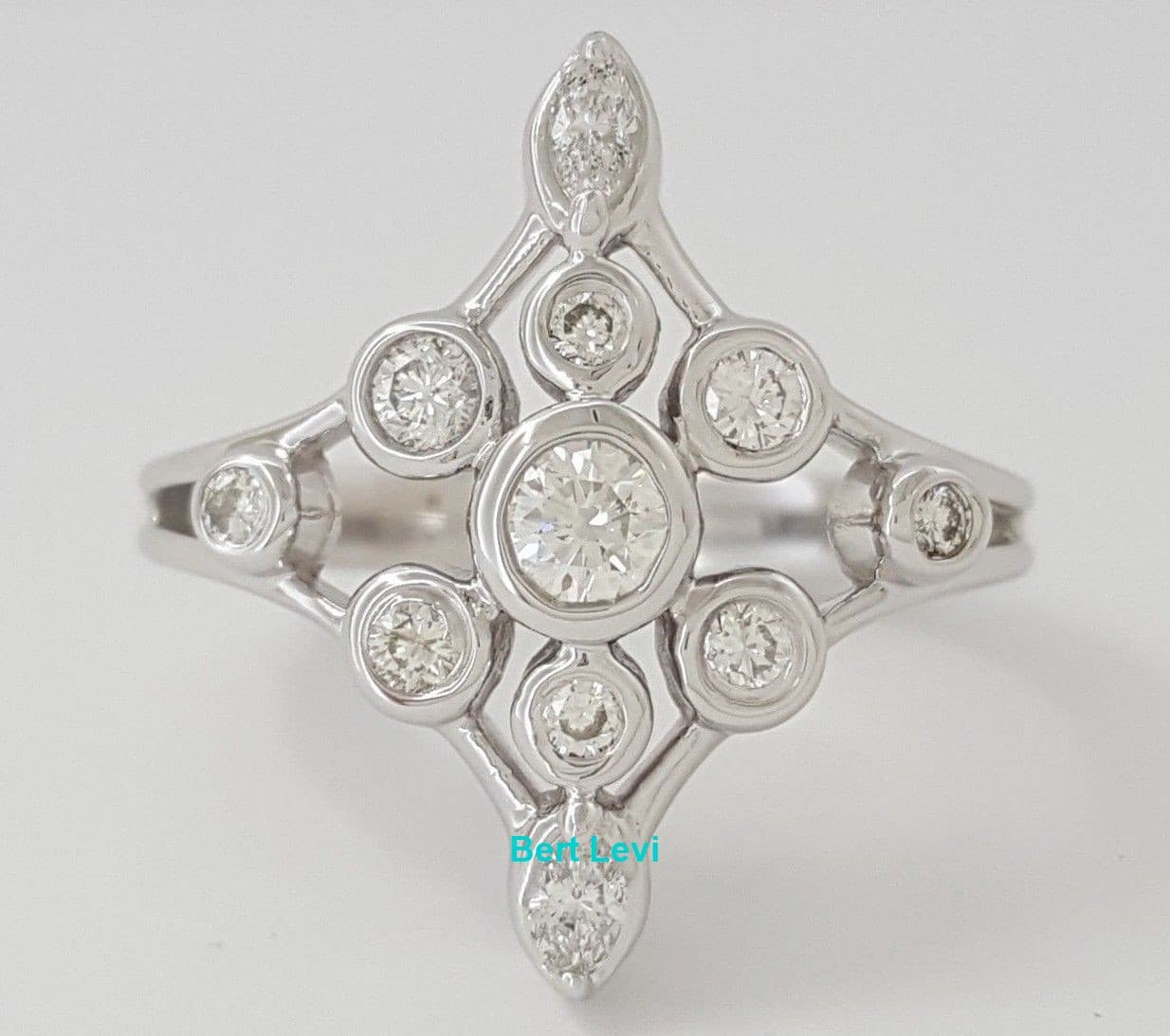 Round & Marquise Diamond Anniversary Statement Ring 0.50 ct 14K White Gold