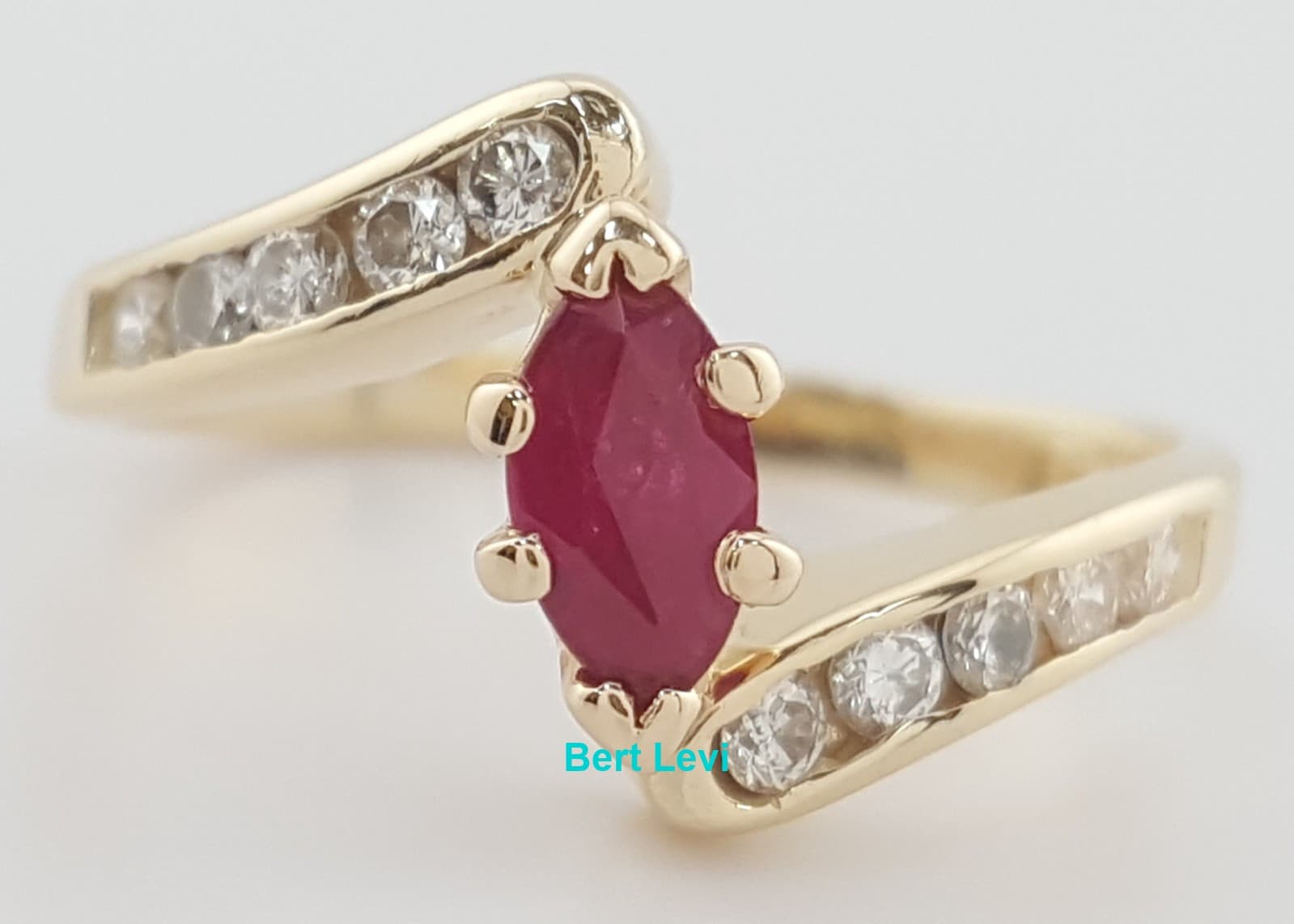 Marquise Ruby & Diamond Bypass Ring 0.6 ct 14k Yellow Gold