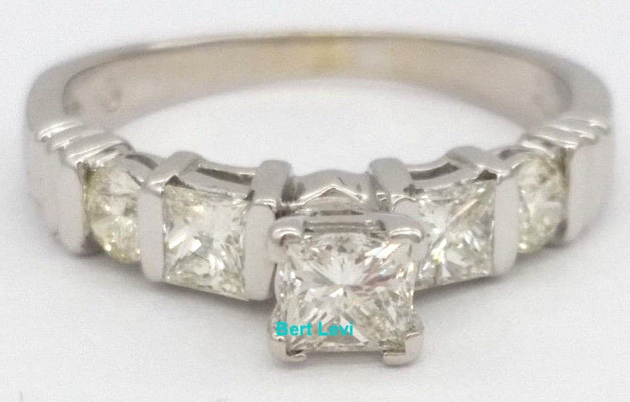 Princess & Round Cut Diamond Engagement Ring 0.92 ct 14K White Gold