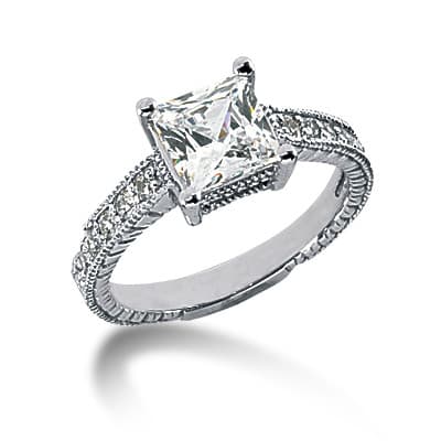 Ladies 14KT White Gold Platinum Fancy Engagement Set ENS930-A