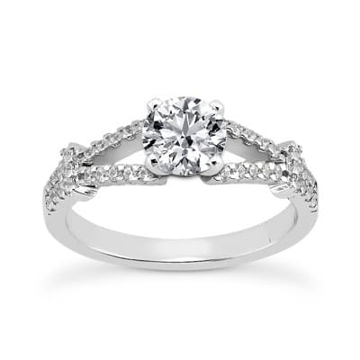 Ladies 14KT White Gold Platinum Round Diamond Tailored Engagement Set ENS3299-A