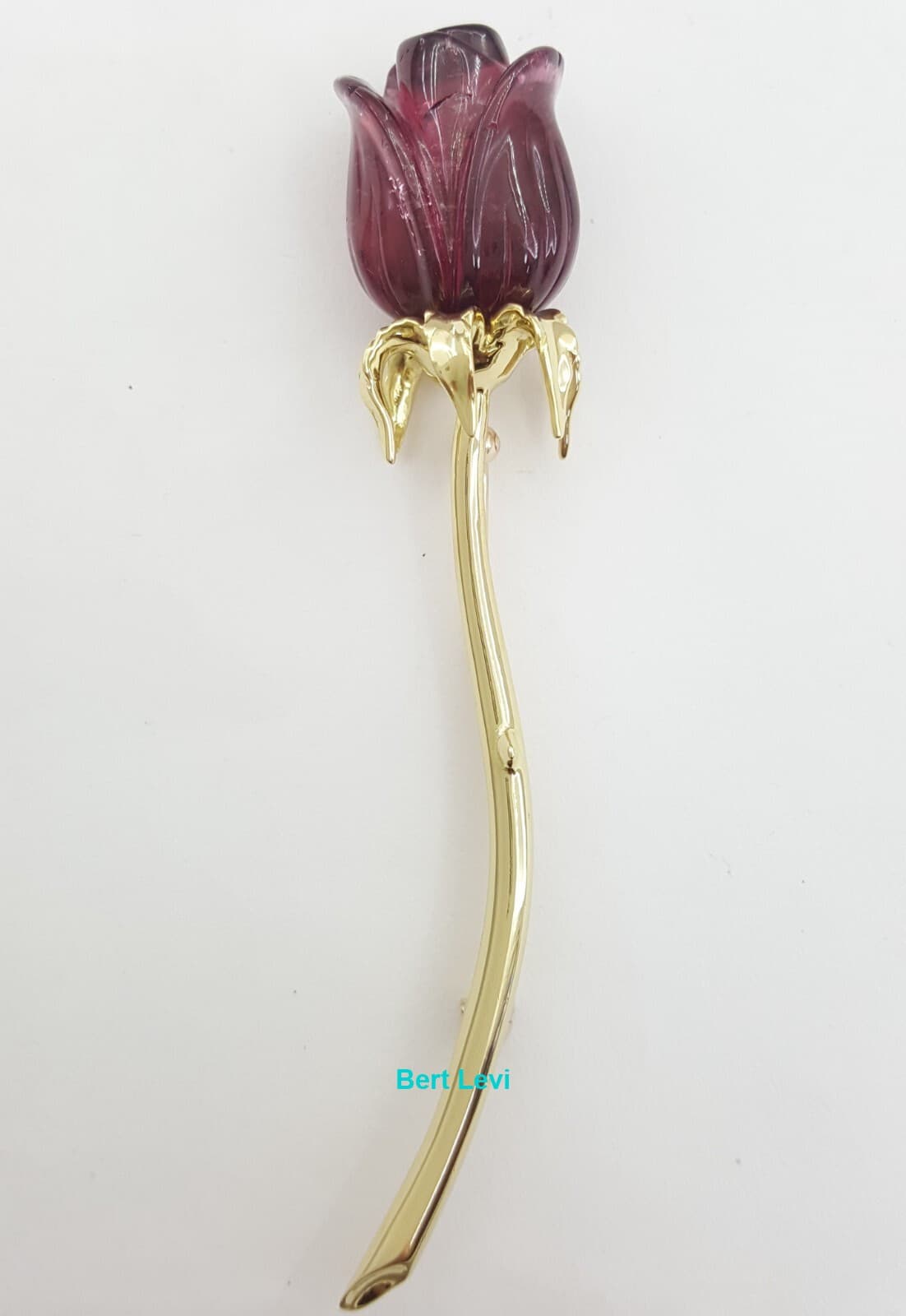 Vintage 18K Yellow Gold Rose Rubellite Tourmaline Pin Brooch 14.3 Grams 3”