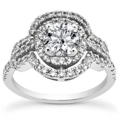 Ladies 14KT White Gold Platinum Round Diamond Tailored Engagement Set ENS3293-A