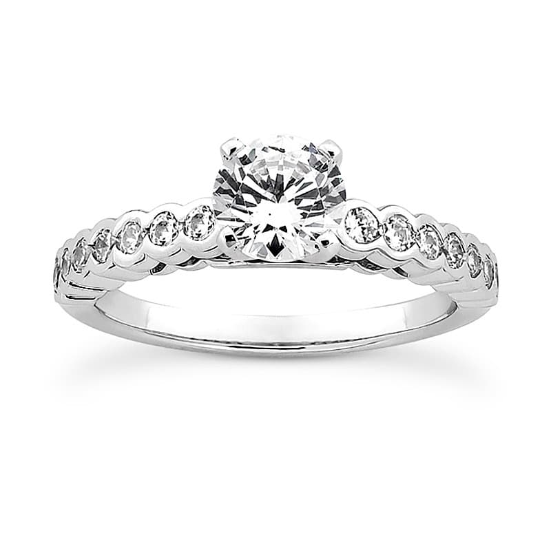 Ladies 14KT White Gold Platinum Round Diamond Tailored Engagement Set ENS3015-A