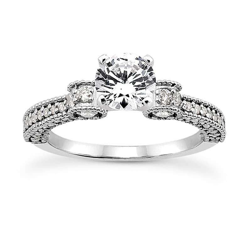 Ladies 14KT White Gold Platinum Round Diamond Tailored Engagement Set ENS3132-A