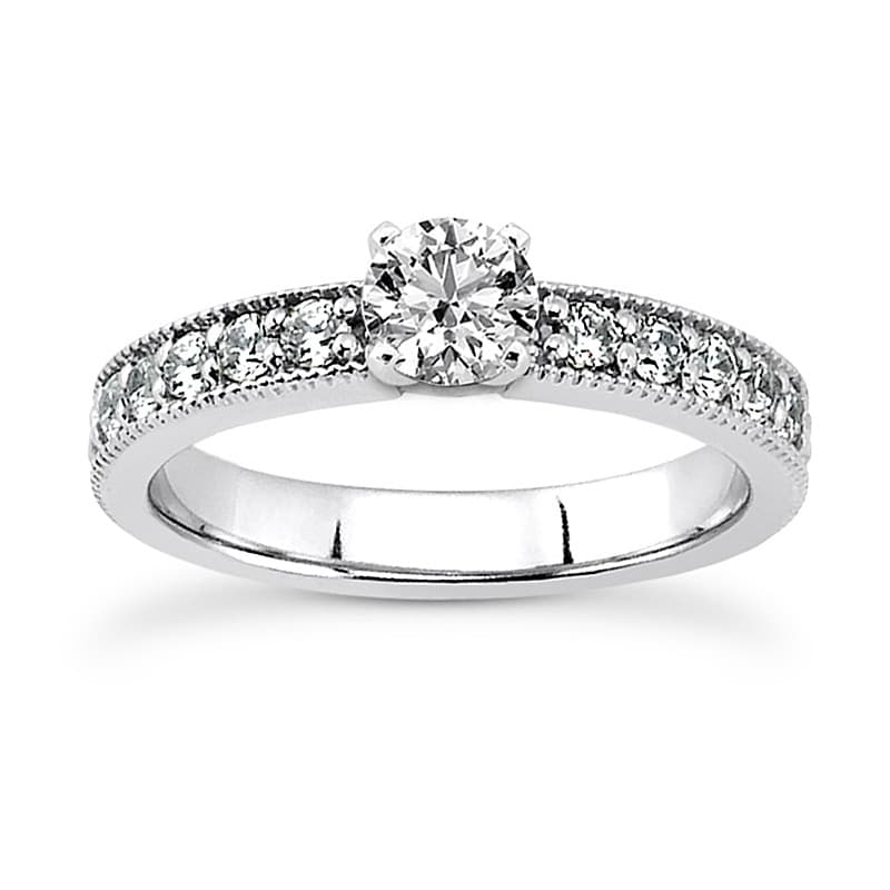 Ladies 14KT White Gold Platinum Round Diamond Tailored Engagement Set ENS3561-A