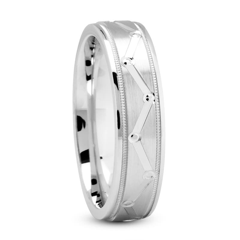 Mens 14KT White Gold Platinum Traditional Wedding Band M381