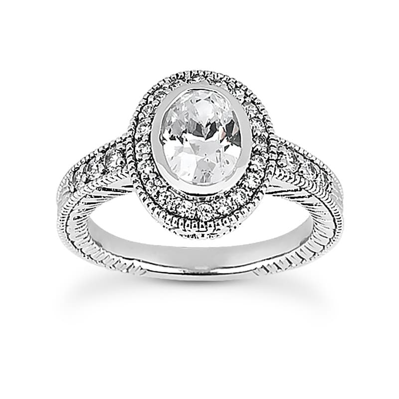 Ladies 14KT White Gold Platinum Oval Cut Diamond Halo Engagement Set ENS1251-A