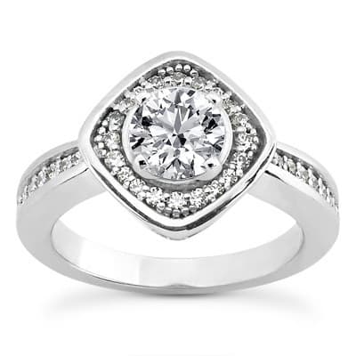 Ladies 14KT White Gold Platinum Round Diamond Tailored Engagement Set ENS3274-A