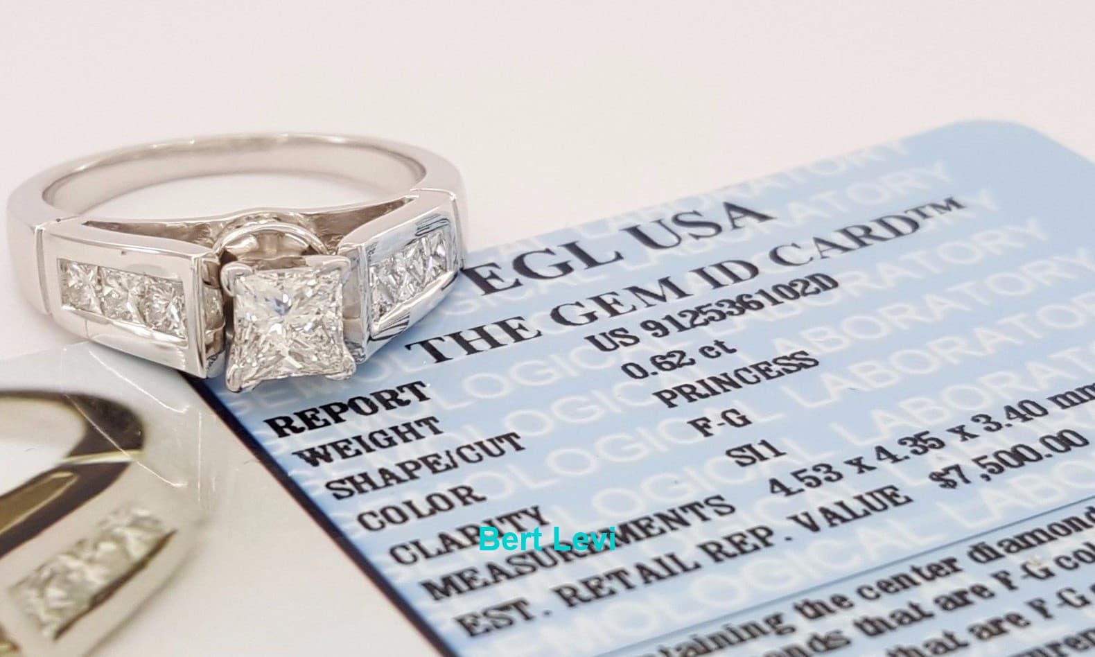1.42 ct 18K White Gold Princess Cut Diamond Engagement Ring EGL-USA Rtl $7,500