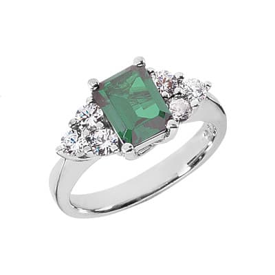 Ladies 14KT White Gold Platinum Emerald Cut Diamond Color Stone Ring CSR393