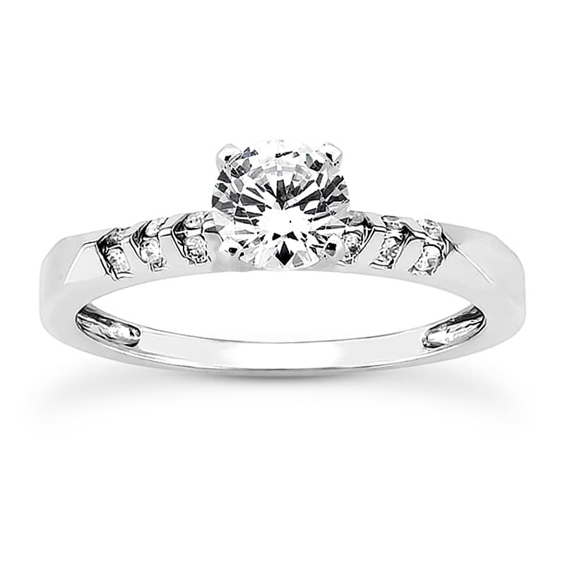 Ladies 14KT White Gold Platinum Round Diamond Tailored Engagement Set ENS3115-A