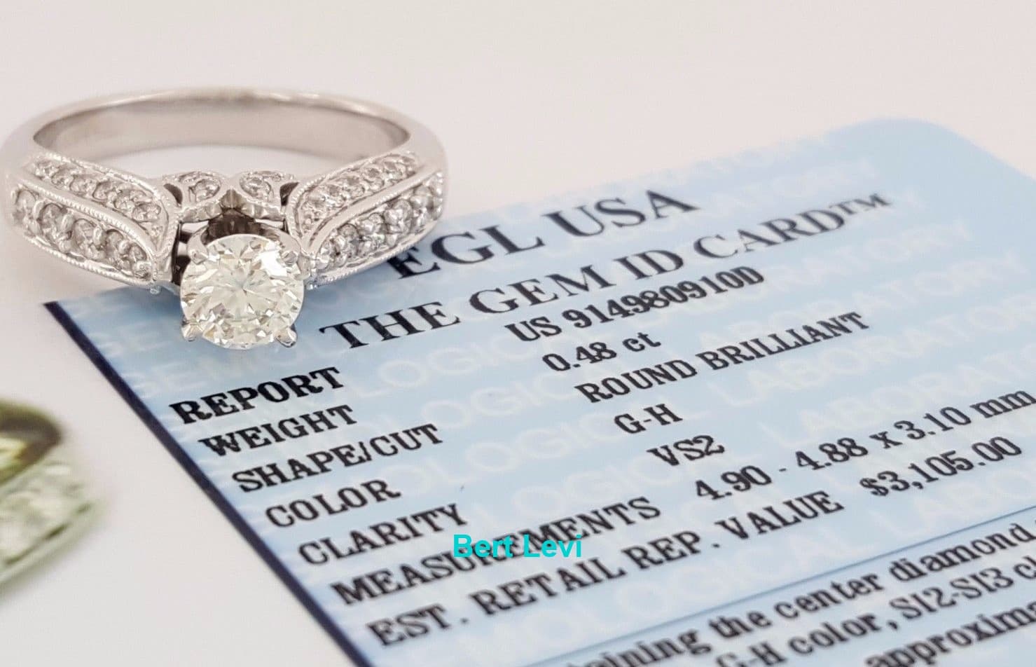 Round Diamond Engagement Ring 0.99 ct 14k White Gold EGL-USA GemID Retail $3,105