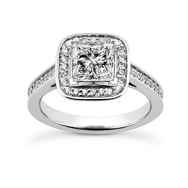 Ladies 14KT White Gold Platinum Round Diamond Tailored Engagement Set ENS3235-A