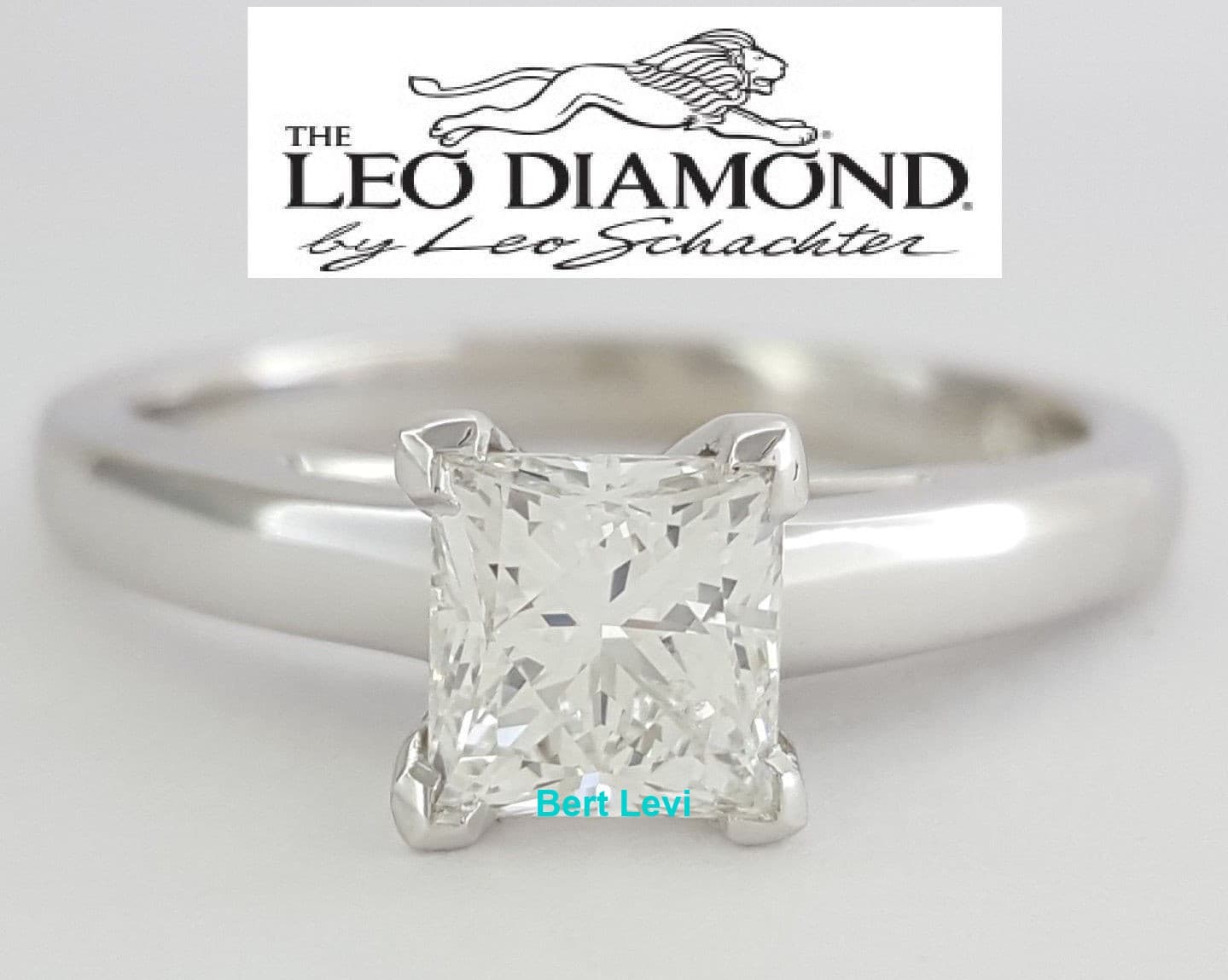 Leo Princess Diamond Solitaire Engagement Ring 0.97 ct 14K & Platinum E / SI2