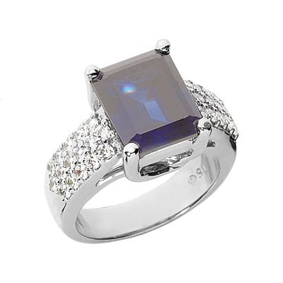 Ladies 14KT White Gold Platinum Emerald Cut Diamond Color Stone Ring CSR1050