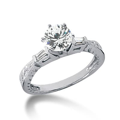 Ladies 14KT White Gold Platinum Three Stones Engagement Ring ENR1202