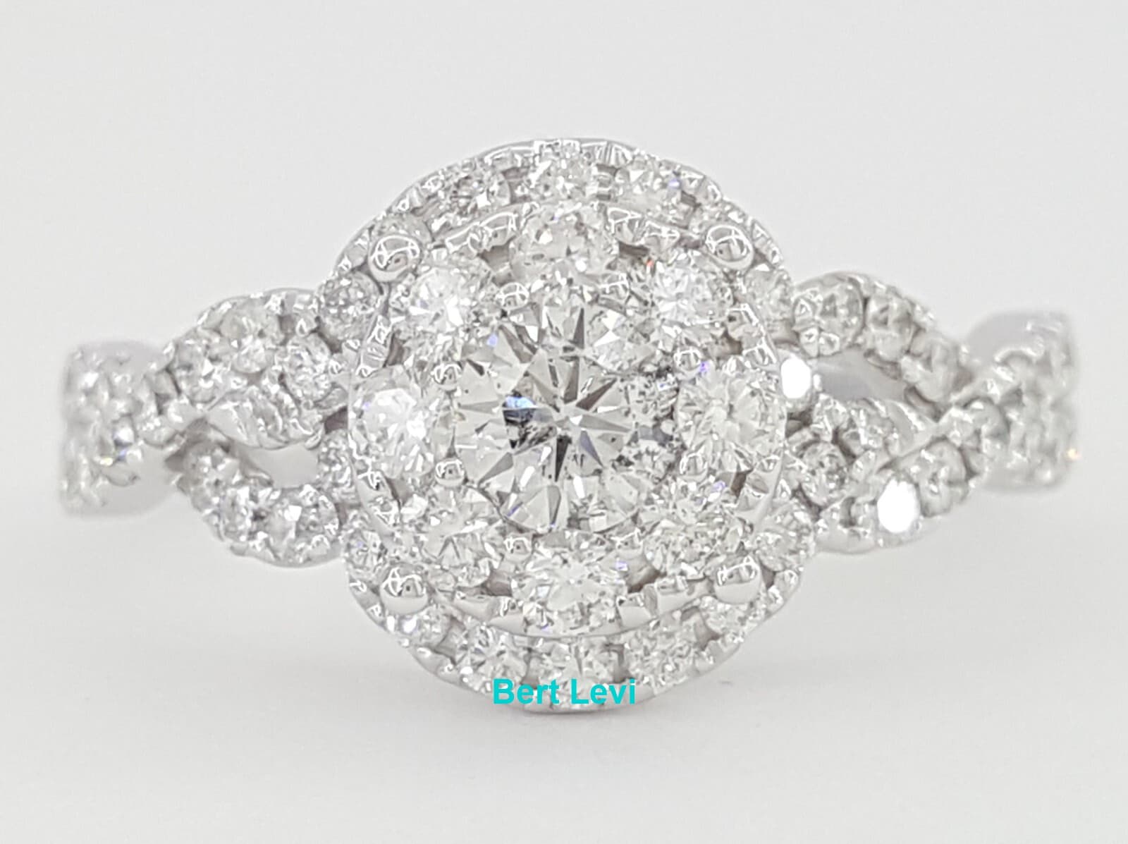 Round Diamond Crossover Double Halo Engagement Ring 1.15 ct 14K White Gold $2995