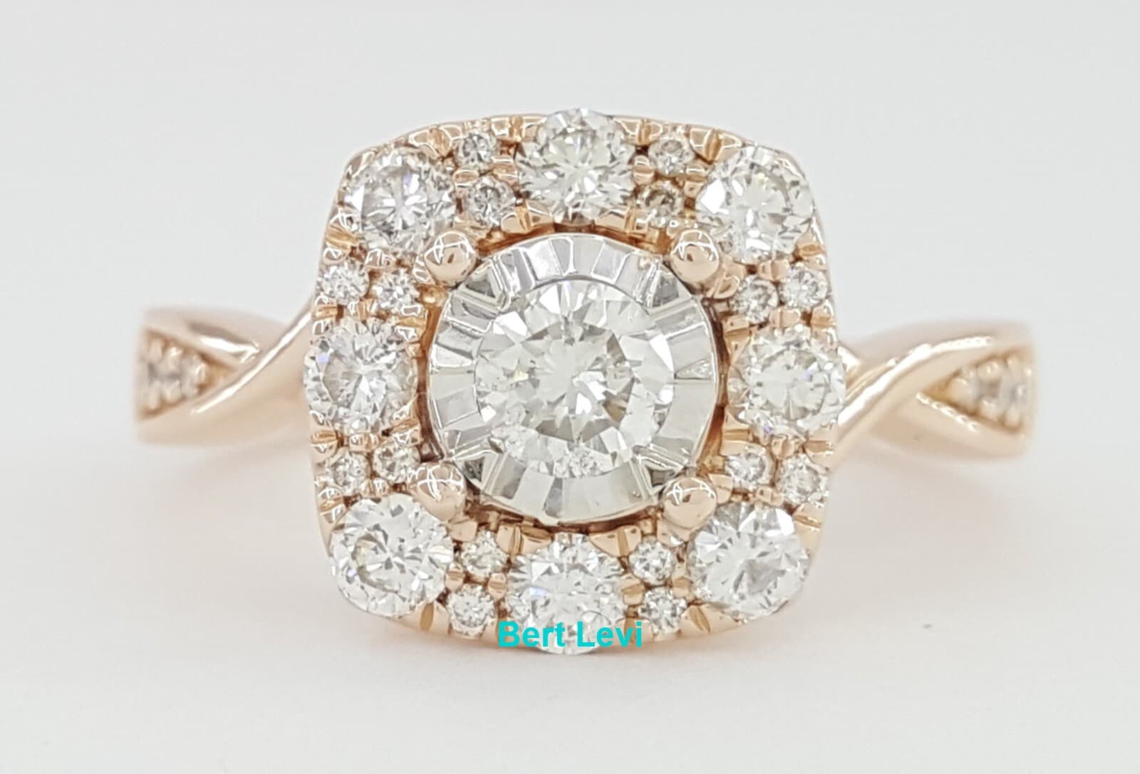 Round Diamond 0.95 ct Halo Crossover 14K Rose Gold Engagement Ring Rt $3,950