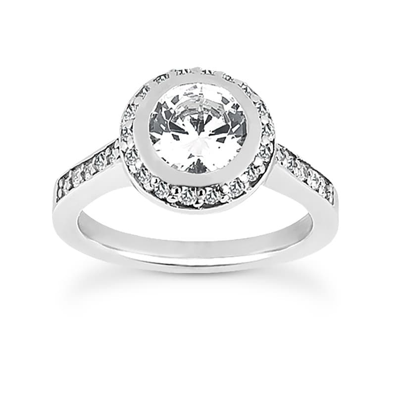Ladies 14KT White Gold Platinum Round Diamond Halo Engagement Set ENS1280-A