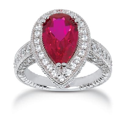 Ladies 14KT White Gold Platinum Pear Diamond Color Stone Ring CSR557