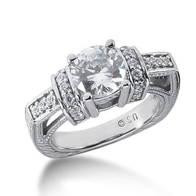 Ladies 14KT White Gold Platinum Round Diamond Fancy Engagement Ring ENR2833