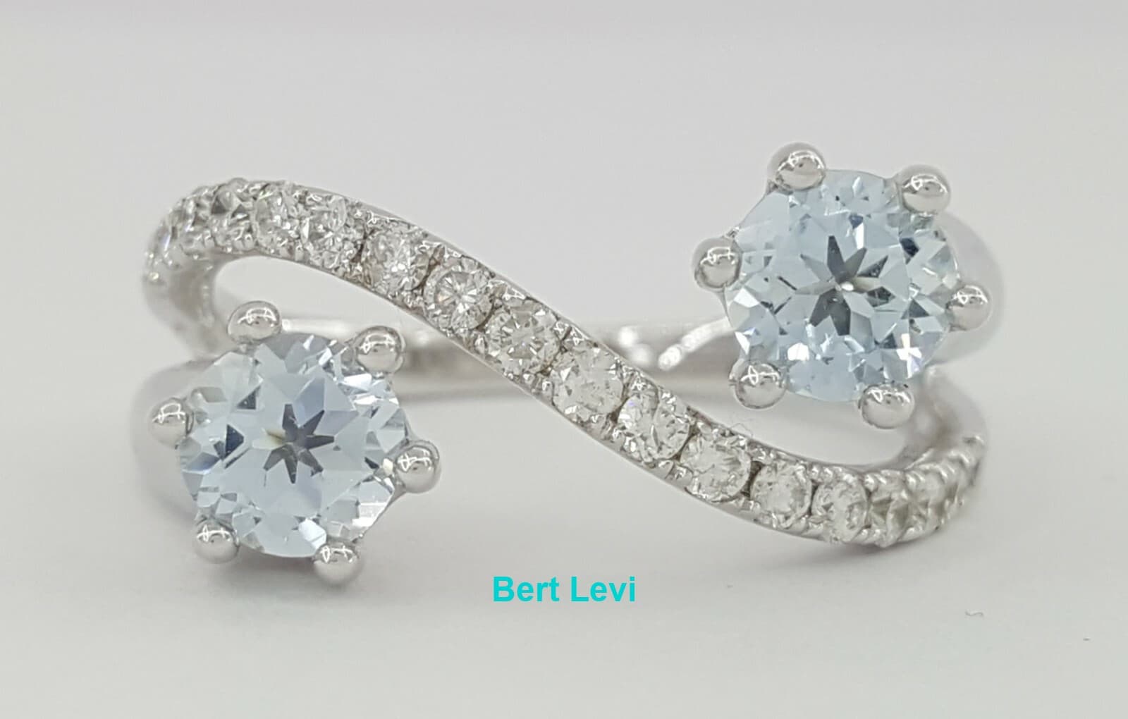 1.25 ct 14K White Gold Round Diamond & Aquamarine Two-Stone Bypass Ring