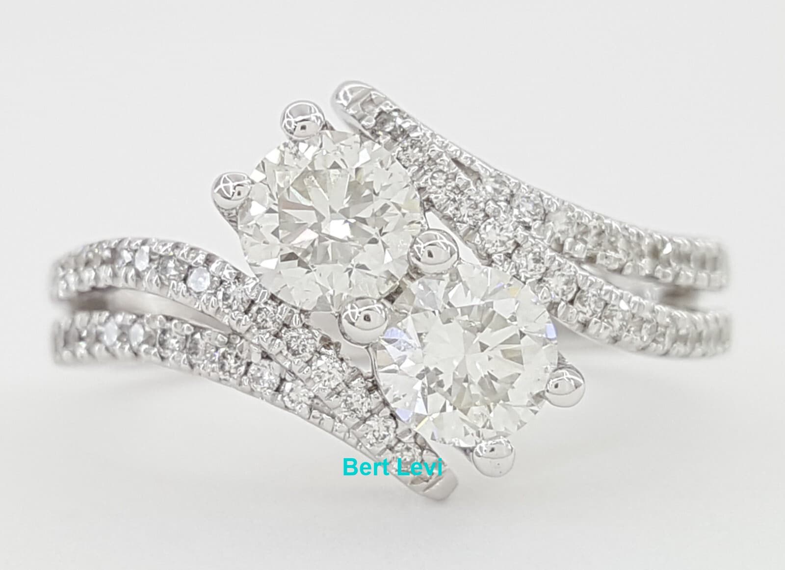 Bypass Crossover 2-Stone Round Diamond Engagement Ring 1.3 ct 14K White Gold