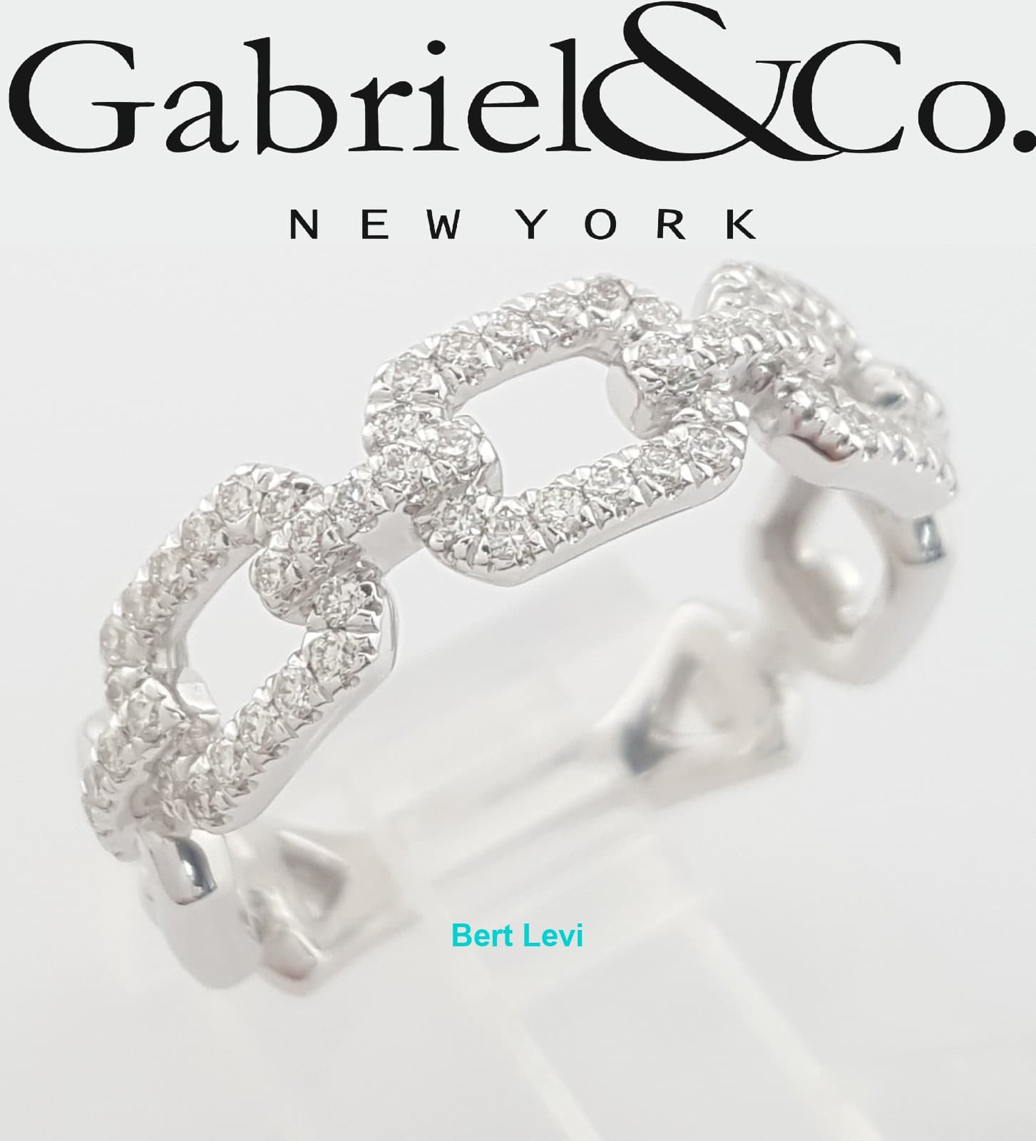 Gabriel & Co. Round Pave Diamond Link Band Ring 0.35 ct 14k Rtl $1,975