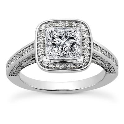 Ladies 14KT White Gold Platinum Round Diamond Tailored Engagement Set ENS3283-A