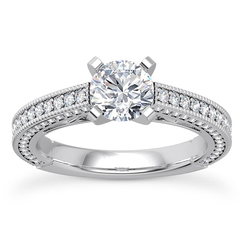 Ladies 14KT White Gold Platinum Antique Engagement Set ENS2242-A