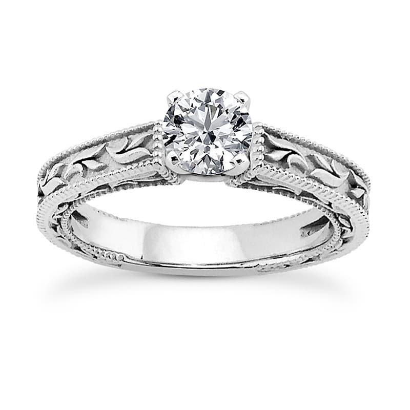 Ladies 14KT White Gold Platinum Solitaire Engagement Set ENS3637-A
