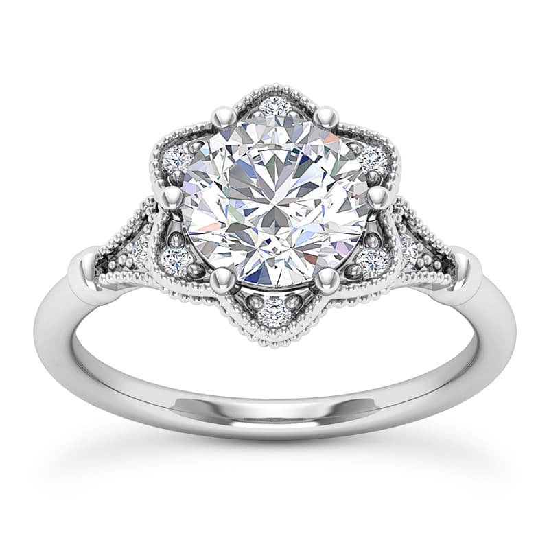 Ladies 14KT White Gold Platinum Round Diamond Engagement Rings ENR9846-1