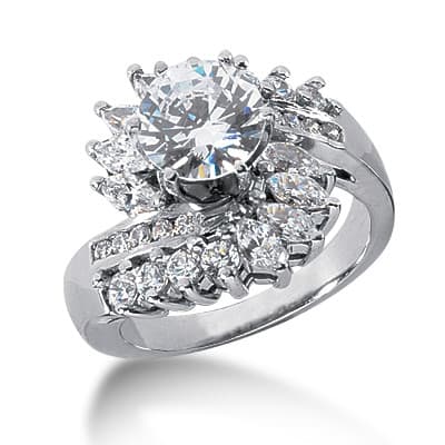 Ladies 14KT White Gold Platinum Round Diamond Fancy Engagement Ring ENR3149