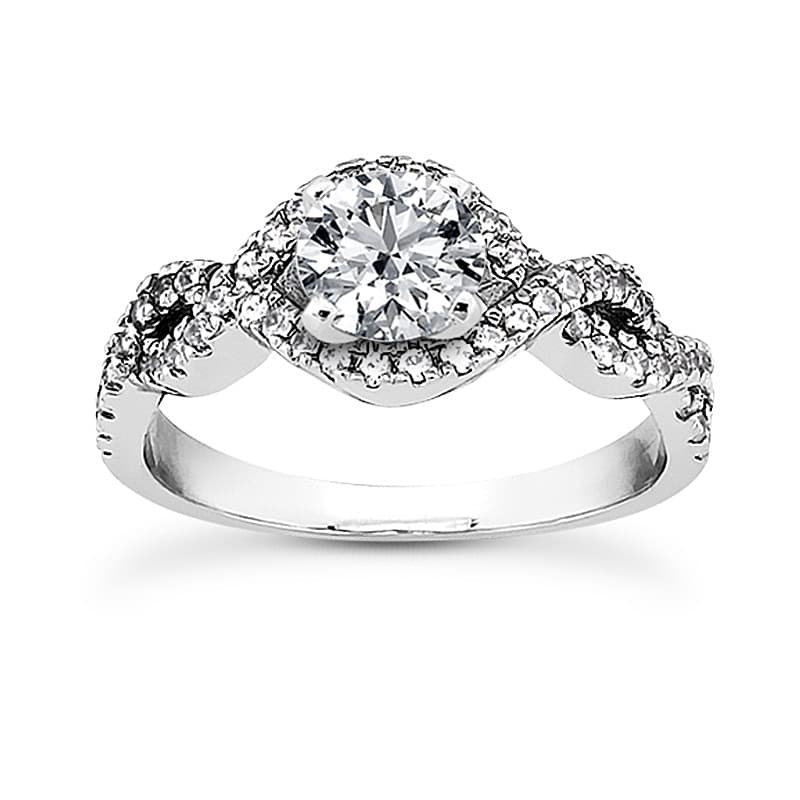 Ladies 14KT White Gold Platinum Round Diamond Tailored Engagement Set ENS3136-A
