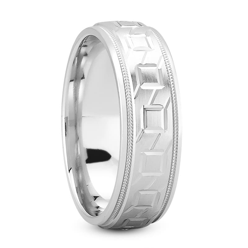 Mens 14KT White Gold Platinum Traditional Wedding Band M1037