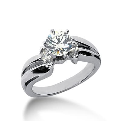 Ladies 14KT White Gold Platinum Three Stones Engagement Ring ENR1725