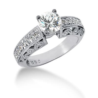 Ladies 14KT White Gold Platinum Fancy Engagement Set ENS613-A
