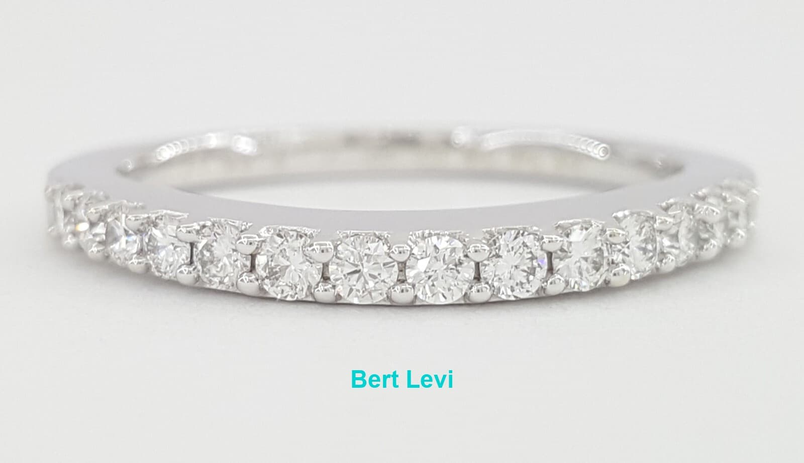 Half Circle Round Diamond Wedding Band Prong Set 0.35 ct 14k White Gold 2.1 mm