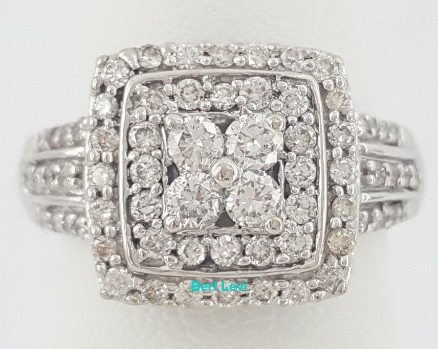 0.75 ct 14K White Gold Round Cut Diamond Cluster Double Halo Engagement Ring