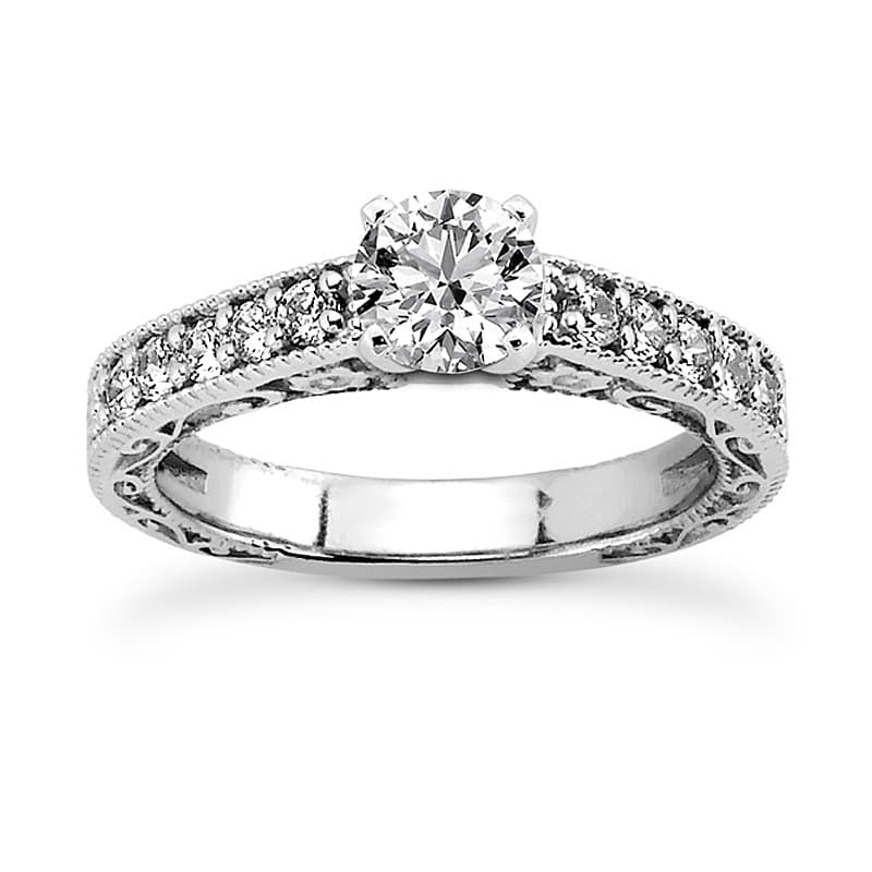 Ladies 14KT White Gold Platinum Round Diamond Tailored Engagement Set ENS3600-A