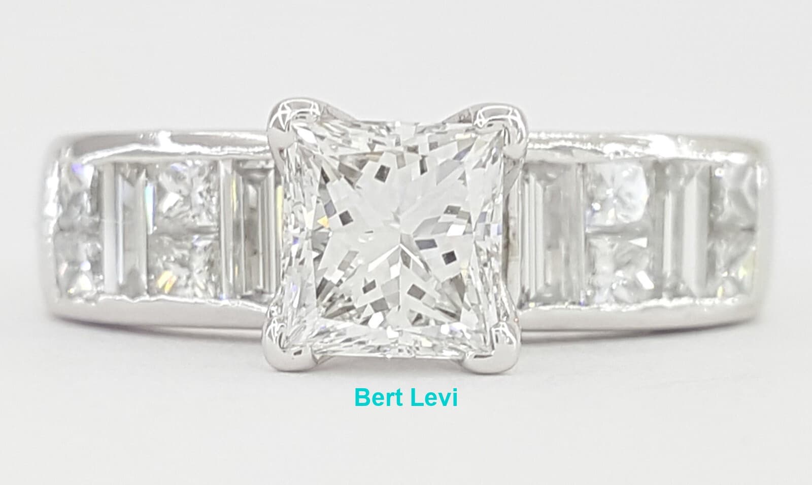 Princess & Baguette Cut Diamond Engagement Ring 1.64 ct Platinum Retail $8,995