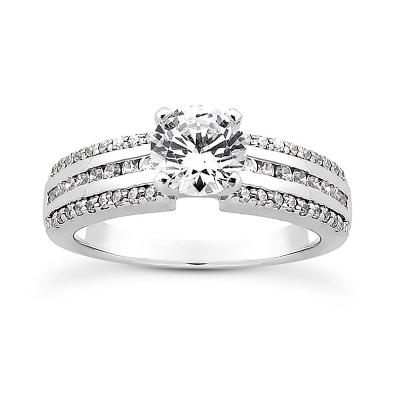 Ladies 14KT White Gold Platinum Round Diamond Tailored Engagement Set ENS3019-A