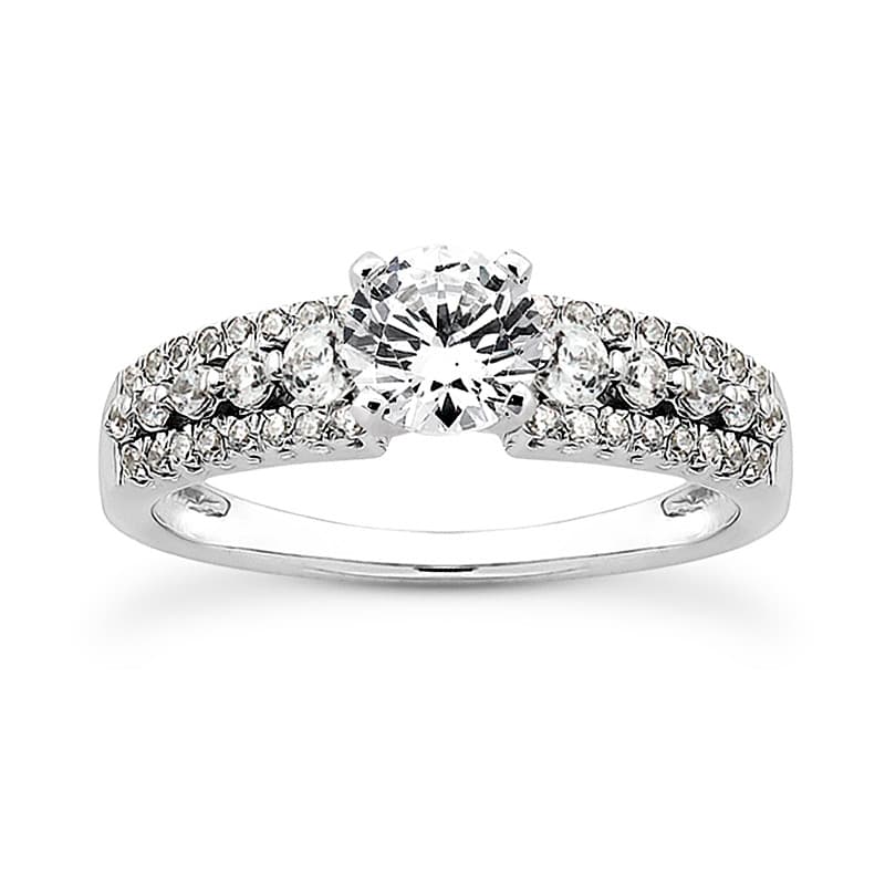 Ladies 14KT White Gold Platinum Round Diamond Tailored Engagement Set ENS3014-A