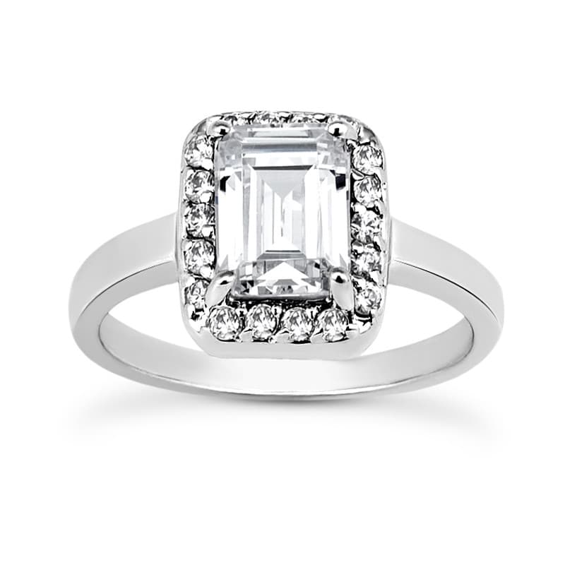 Ladies 14KT White Gold Platinum Emerald Cut Diamond Halo Engagement Ring ENR7441