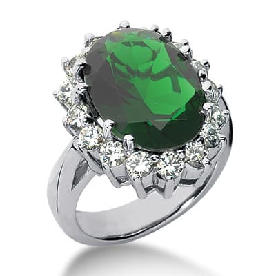 Ladies 14KT White Gold Platinum Oval Cut Diamond Color Stone Ring CSR1040