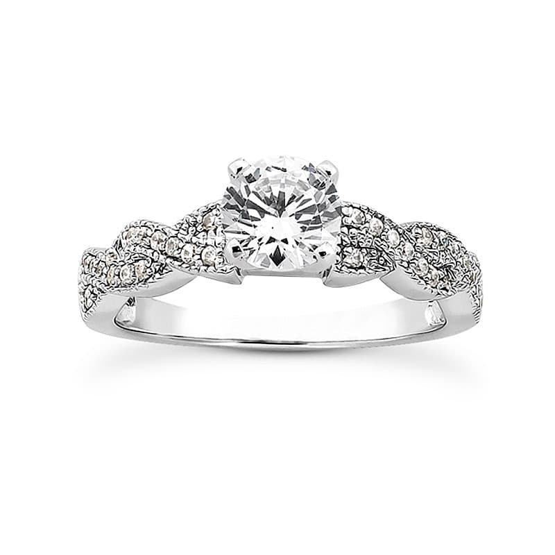 Ladies 14KT White Gold Platinum Round Diamond Tailored Engagement Set ENS3031-A