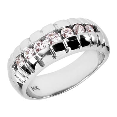 Ladies 14KT White Gold Platinum Round Diamond Wedding Band Set WBS115-G