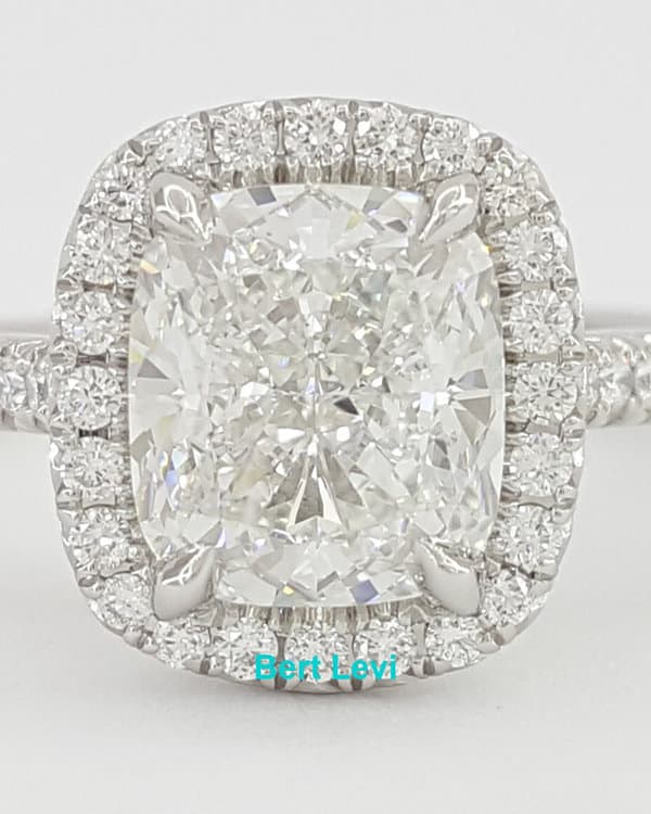 Henri Daussi Elongated Cushion Halo Diamond Engagement Ring Platinum 3.08ct $60K