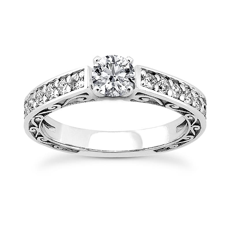 Ladies 14KT White Gold Platinum Round Diamond Tailored Engagement Set ENS3527-A